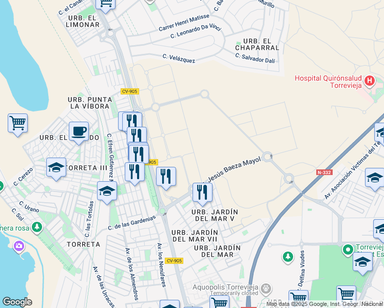 map of restaurants, bars, coffee shops, grocery stores, and more near in Torrevieja