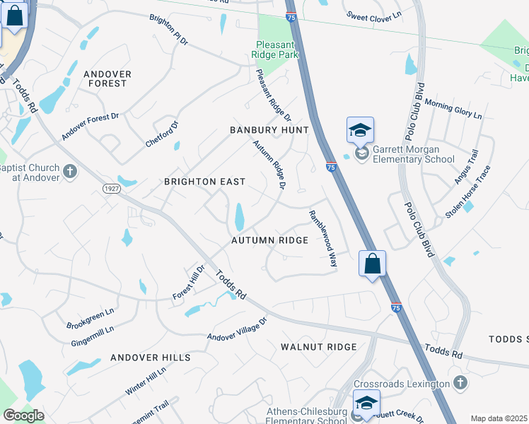 map of restaurants, bars, coffee shops, grocery stores, and more near 1065 Autumn Ridge Dr in Lexington