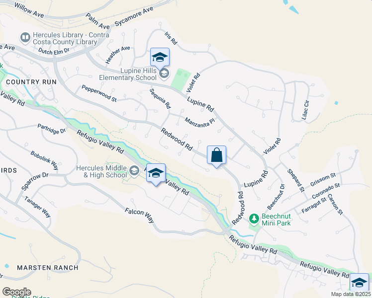 map of restaurants, bars, coffee shops, grocery stores, and more near 103 Ash Court in Hercules
