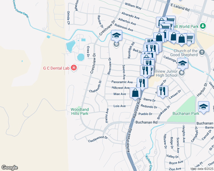 map of restaurants, bars, coffee shops, grocery stores, and more near 147 Riverview Drive in Pittsburg