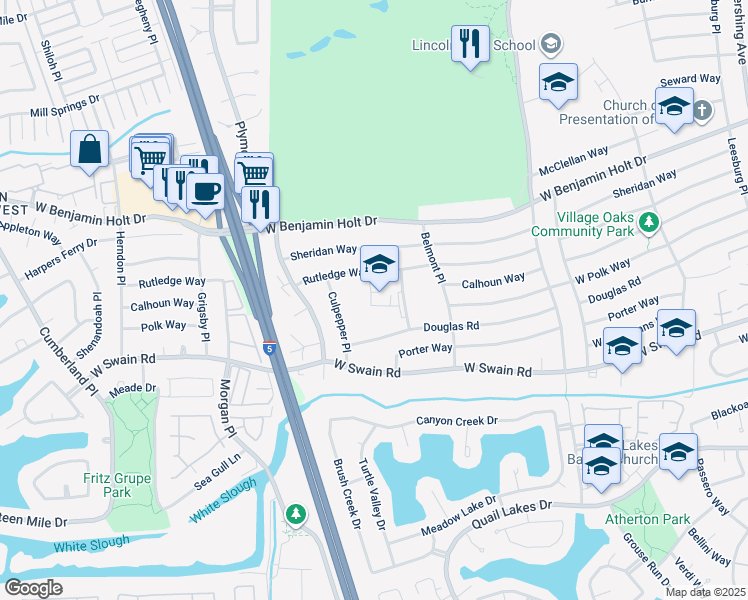 map of restaurants, bars, coffee shops, grocery stores, and more near 6511 Clarksburg Place in Stockton