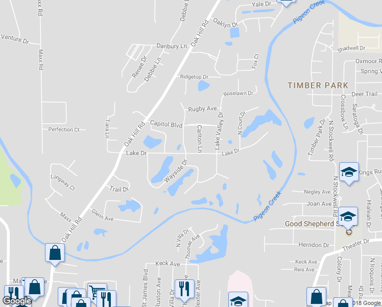 map of restaurants, bars, coffee shops, grocery stores, and more near 2901 Lake Drive in Evansville
