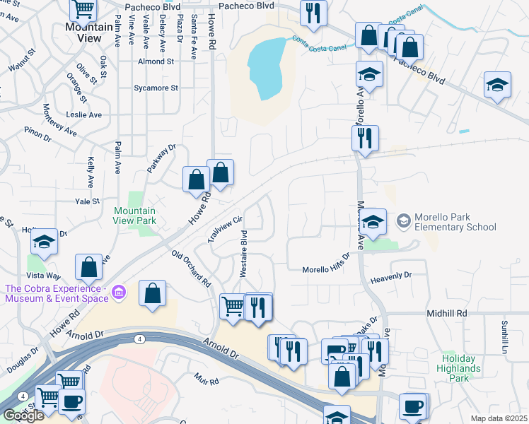 map of restaurants, bars, coffee shops, grocery stores, and more near 286 Brady Street in Martinez