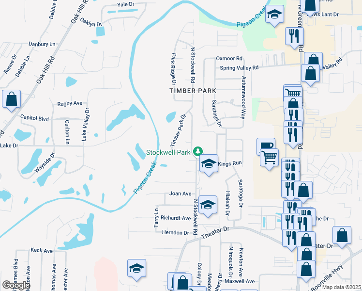 map of restaurants, bars, coffee shops, grocery stores, and more near 3909 Timber Pointe in Evansville