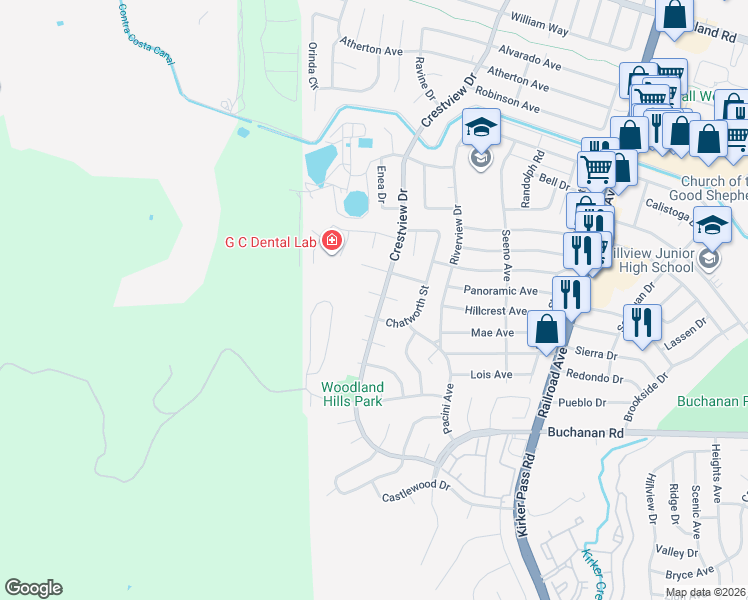 map of restaurants, bars, coffee shops, grocery stores, and more near 301 Granite Place in Pittsburg