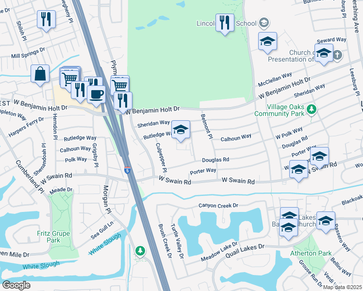 map of restaurants, bars, coffee shops, grocery stores, and more near 6511 Clarksburg Place in Stockton