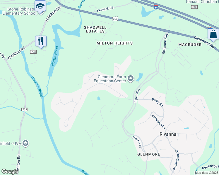 map of restaurants, bars, coffee shops, grocery stores, and more near 3237 Darby Road in Keswick