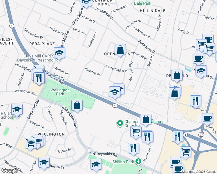 map of restaurants, bars, coffee shops, grocery stores, and more near 355 Chase Place in Lexington