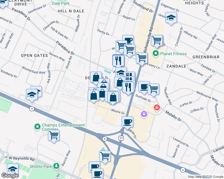 map of restaurants, bars, coffee shops, grocery stores, and more near 2514 Regency Road in Lexington