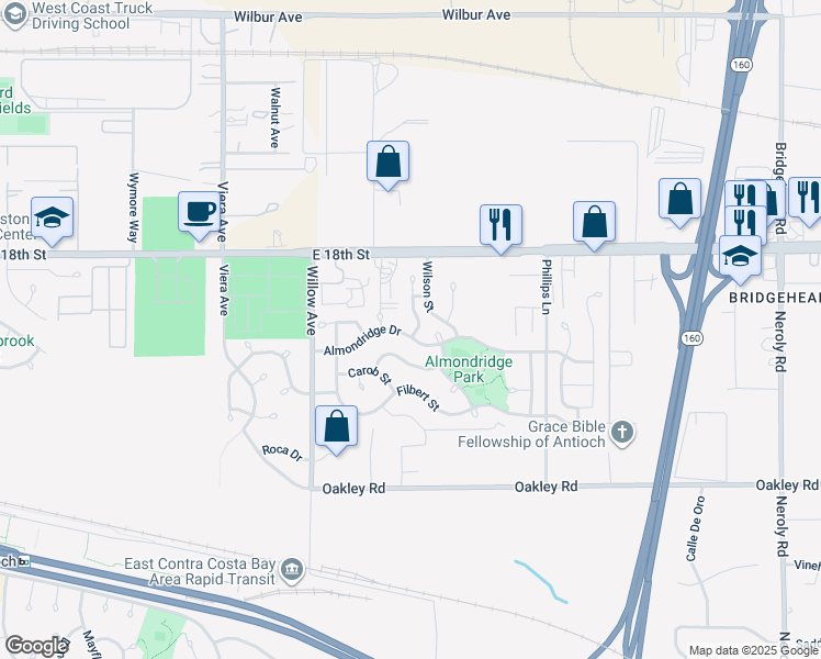 map of restaurants, bars, coffee shops, grocery stores, and more near 2034 Sugar Pine Street in Antioch
