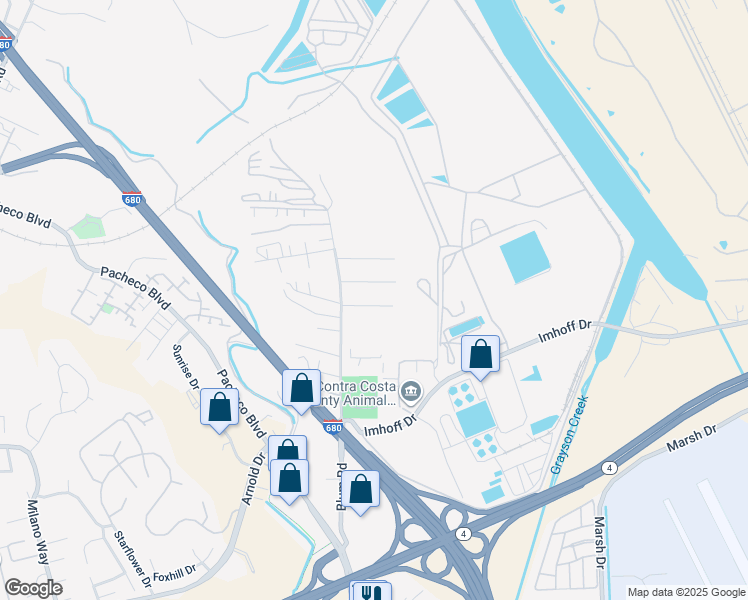 map of restaurants, bars, coffee shops, grocery stores, and more near 13 Benita Way in Martinez