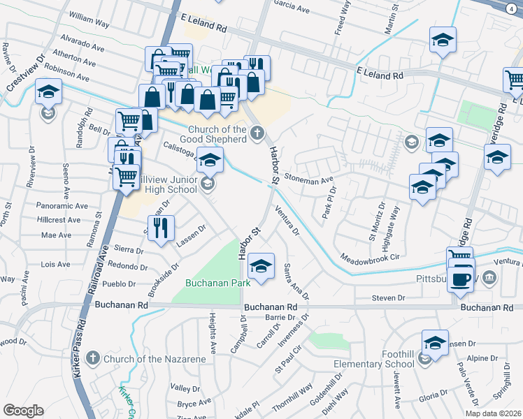 map of restaurants, bars, coffee shops, grocery stores, and more near 3818-3820 Harbor Street in Pittsburg