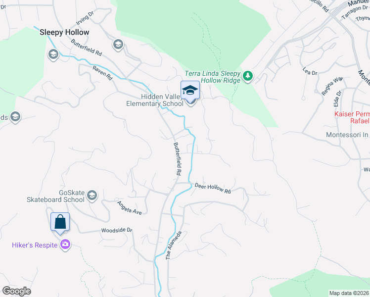 map of restaurants, bars, coffee shops, grocery stores, and more near 77 Fawn Drive in San Anselmo