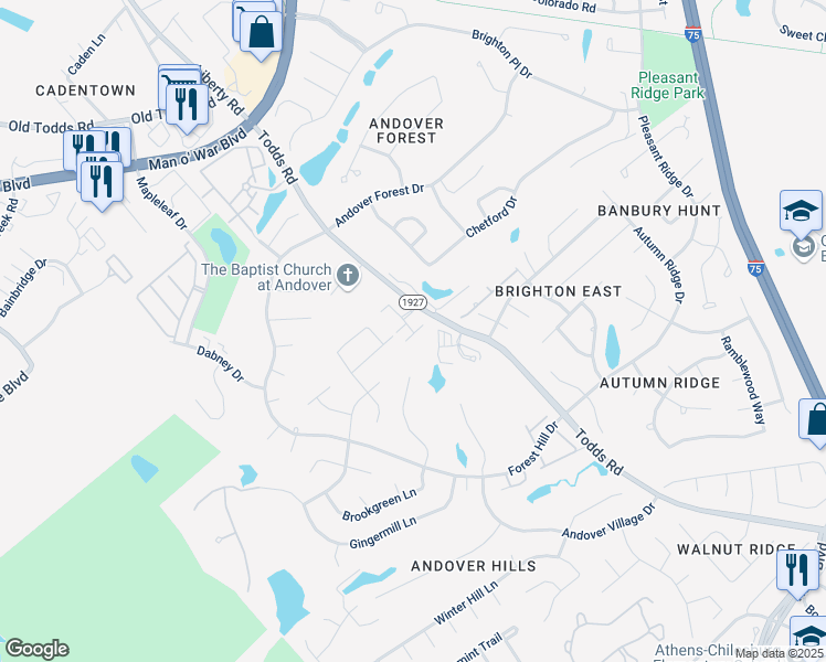 map of restaurants, bars, coffee shops, grocery stores, and more near 3418 Country Club Drive in Lexington