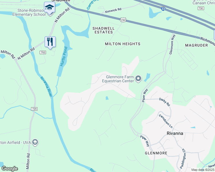 map of restaurants, bars, coffee shops, grocery stores, and more near 3201 Darby Road in Keswick