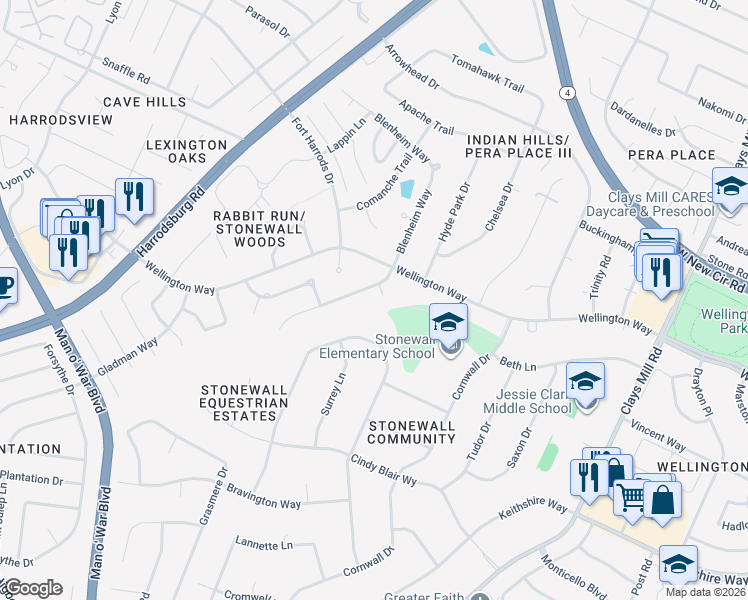 map of restaurants, bars, coffee shops, grocery stores, and more near 804 Blenheim Court in Lexington
