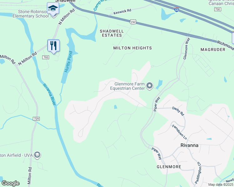 map of restaurants, bars, coffee shops, grocery stores, and more near 3201 Darby Road in Keswick