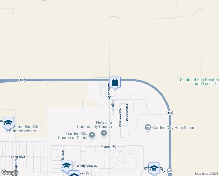 map of restaurants, bars, coffee shops, grocery stores, and more near 3501 Campus Drive in Garden City