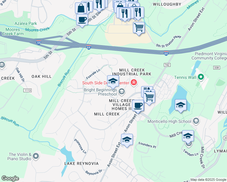 map of restaurants, bars, coffee shops, grocery stores, and more near 1232 Stoney Ridge Road in Charlottesville