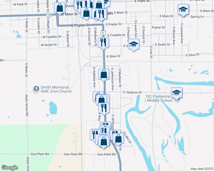 map of restaurants, bars, coffee shops, grocery stores, and more near 616 U.S. 51 in Du Quoin