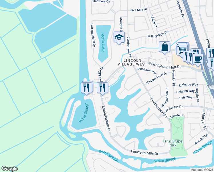 map of restaurants, bars, coffee shops, grocery stores, and more near 3790 West Benjamin Holt Drive in Stockton