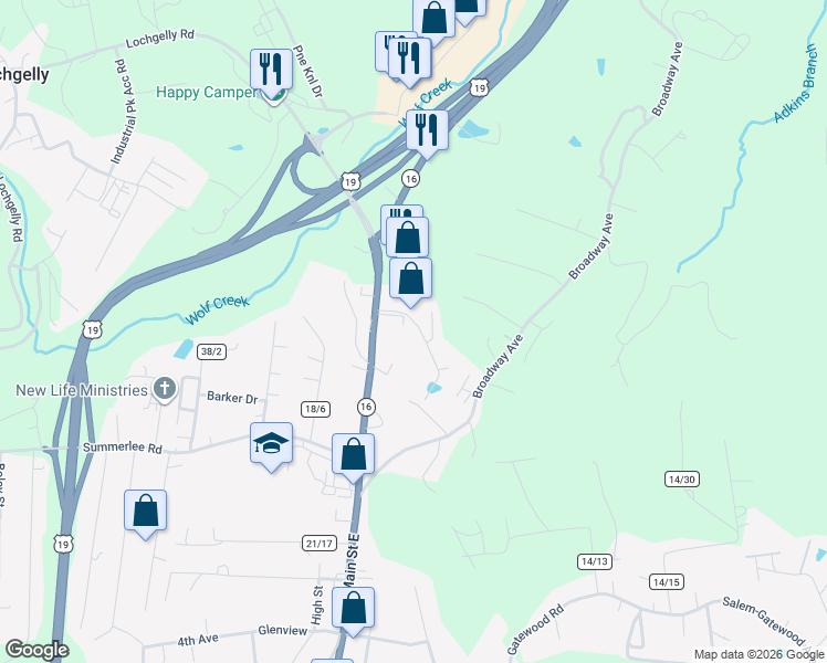 map of restaurants, bars, coffee shops, grocery stores, and more near 148 Elizabeth Street in Oak Hill