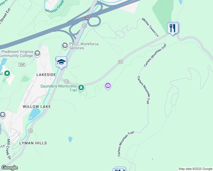 map of restaurants, bars, coffee shops, grocery stores, and more near 1165 Scottsville Road in Charlottesville