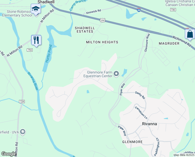 map of restaurants, bars, coffee shops, grocery stores, and more near 3237-3243 Darby Road in Keswick