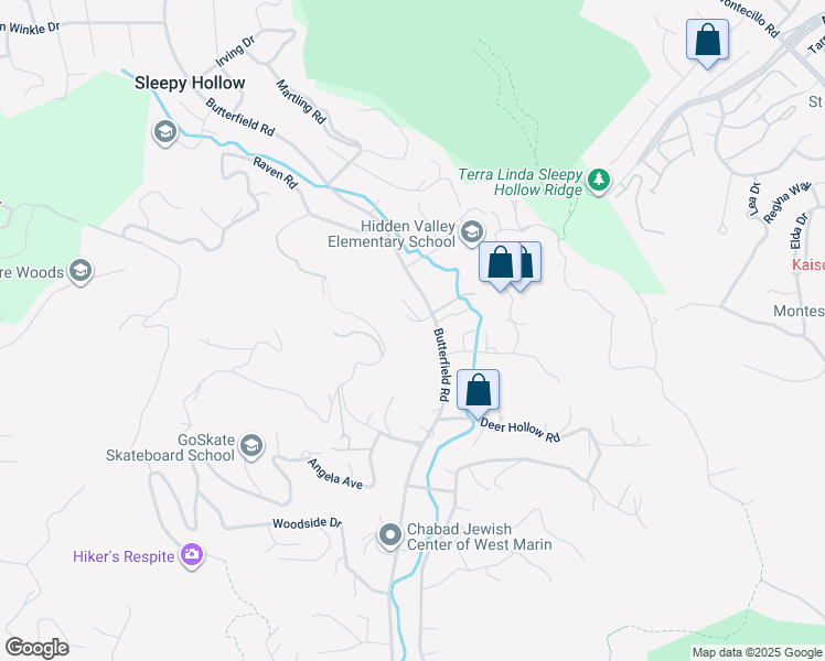 map of restaurants, bars, coffee shops, grocery stores, and more near 801 Butterfield Road in San Anselmo