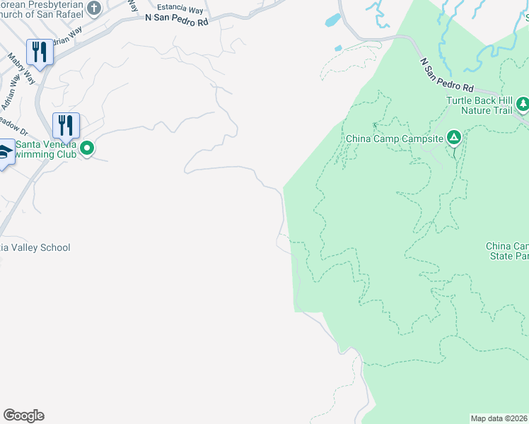 map of restaurants, bars, coffee shops, grocery stores, and more near 1100 Bayhills Drive in San Rafael