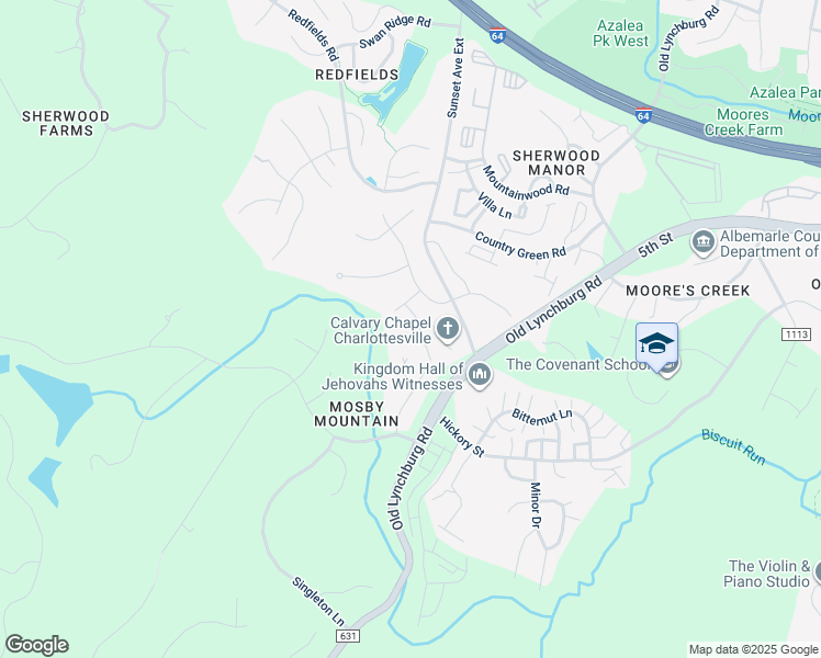 map of restaurants, bars, coffee shops, grocery stores, and more near 510 Whirlaway Drive in Charlottesville