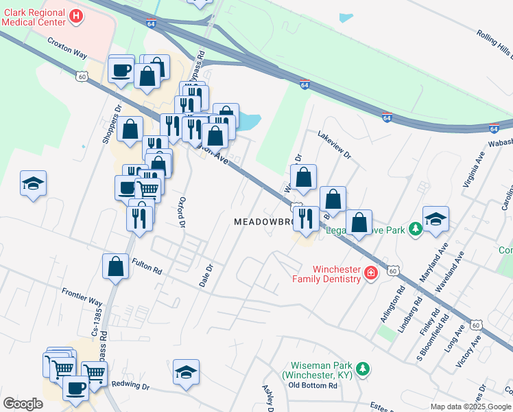 map of restaurants, bars, coffee shops, grocery stores, and more near 3468 Stamper Drive in Winchester