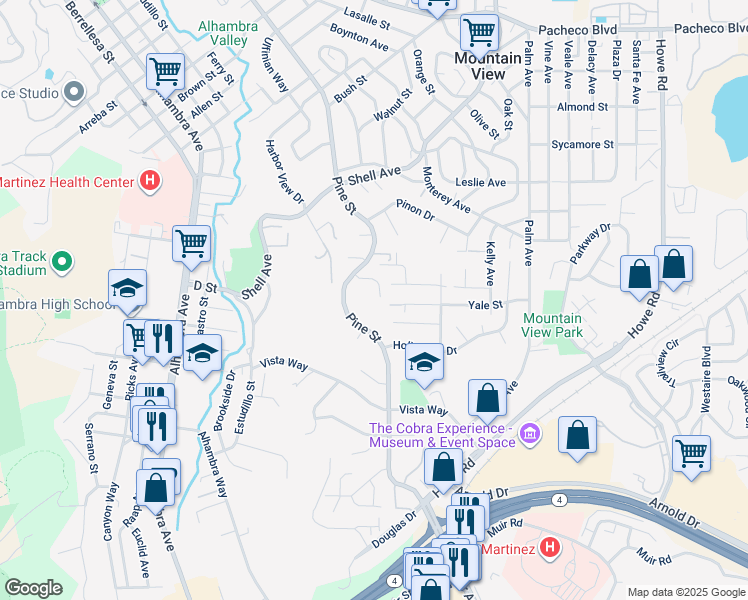 map of restaurants, bars, coffee shops, grocery stores, and more near 830 Westview Court in Martinez