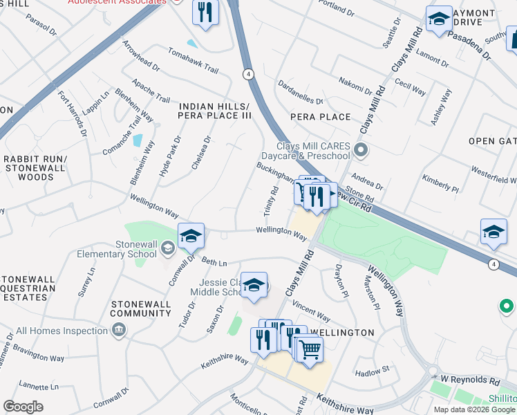 map of restaurants, bars, coffee shops, grocery stores, and more near 657 Wellington Way in Lexington