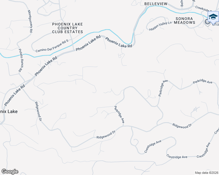 map of restaurants, bars, coffee shops, grocery stores, and more near 15800 Ridgefield Court in Sonora