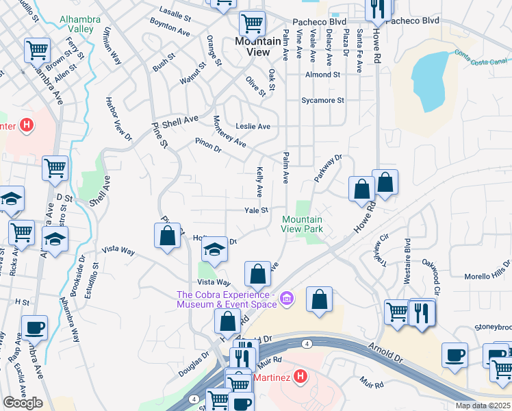 map of restaurants, bars, coffee shops, grocery stores, and more near 631 Kelly Avenue in Martinez