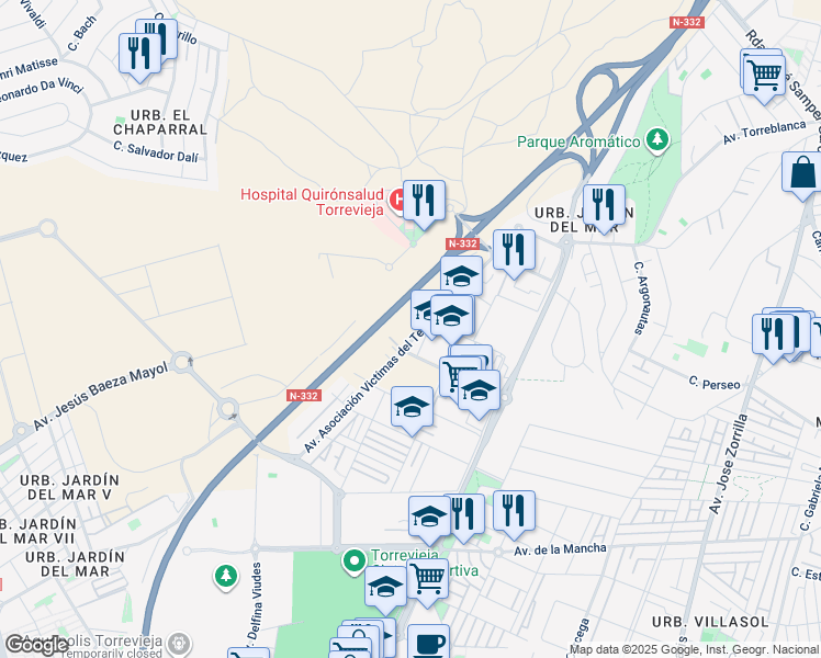 map of restaurants, bars, coffee shops, grocery stores, and more near 7 Calle Cecilio Gallego Alaminos in Torrevieja