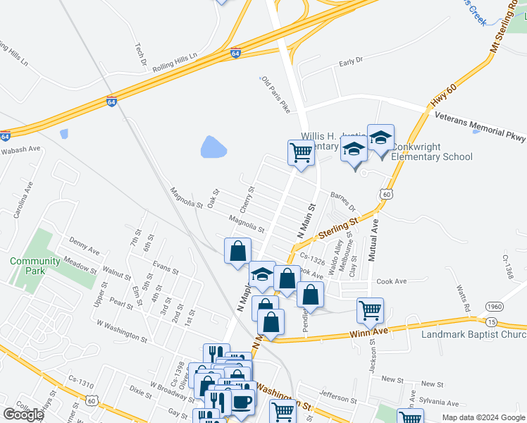 map of restaurants, bars, coffee shops, grocery stores, and more near 108 Linden Avenue in Winchester