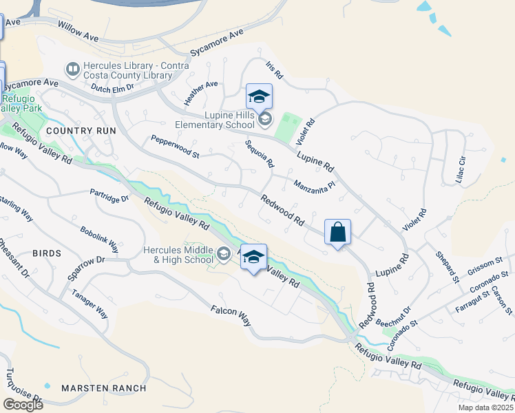 map of restaurants, bars, coffee shops, grocery stores, and more near 106 Sequoia Road in Hercules