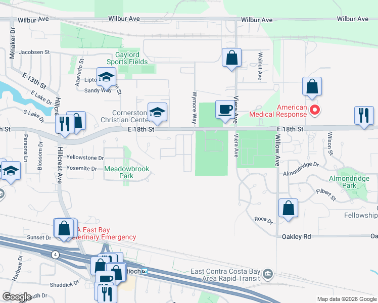 map of restaurants, bars, coffee shops, grocery stores, and more near 1924 Geneva Lane in Antioch