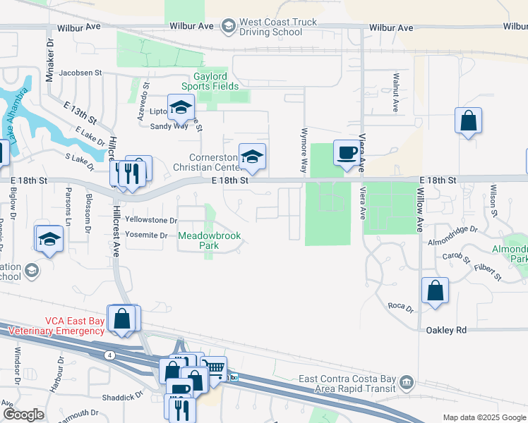 map of restaurants, bars, coffee shops, grocery stores, and more near 1841 Venice Lane in Antioch