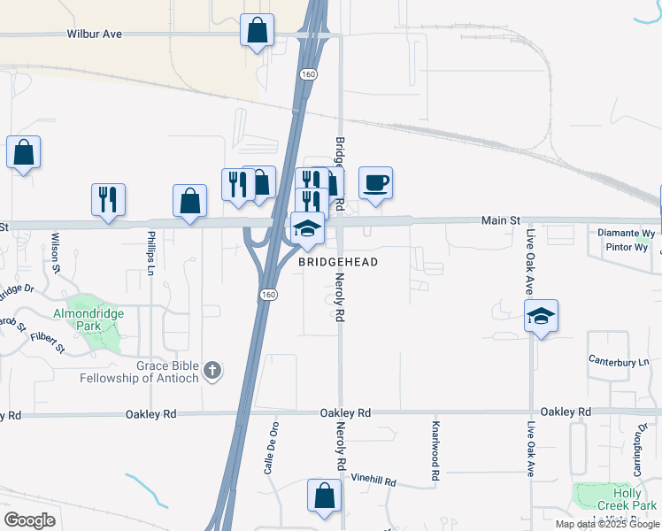 map of restaurants, bars, coffee shops, grocery stores, and more near 5400 Neroly Road in Oakley