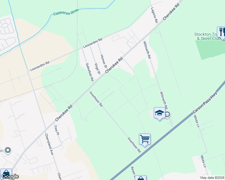 map of restaurants, bars, coffee shops, grocery stores, and more near 5446 Teixeira Drive in Stockton