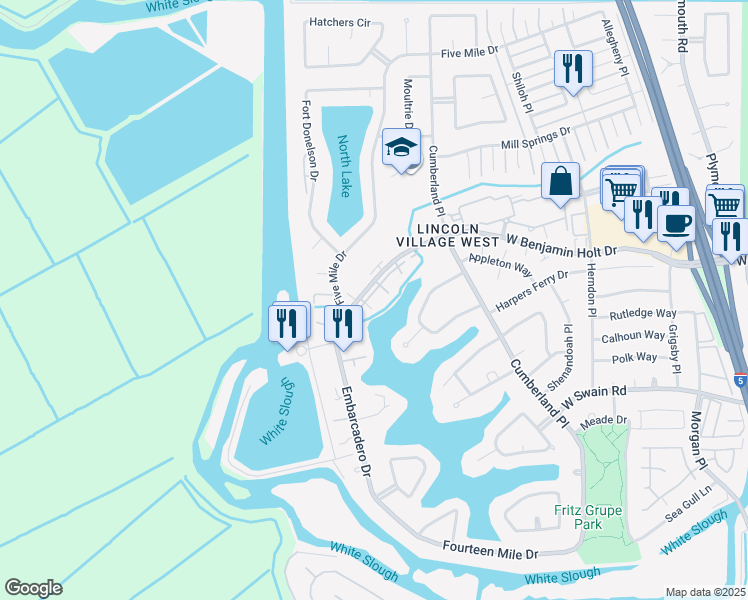 map of restaurants, bars, coffee shops, grocery stores, and more near 3770 West Benjamin Holt Drive in Stockton