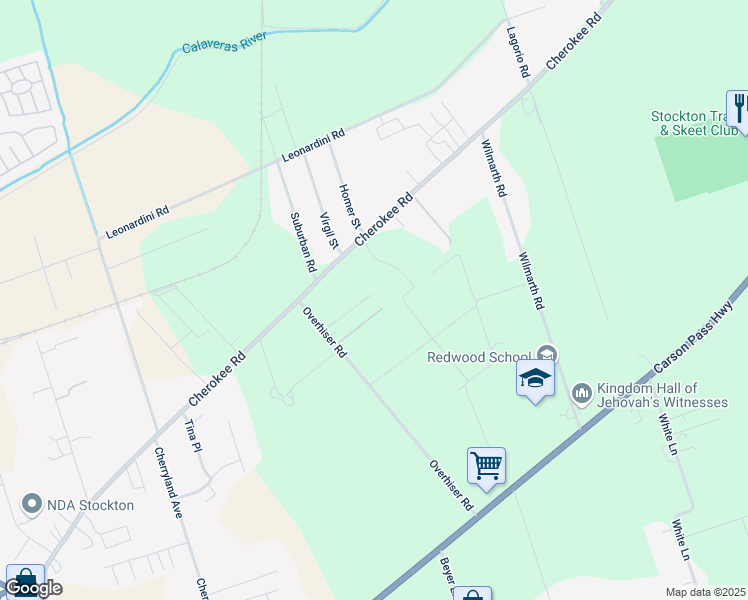 map of restaurants, bars, coffee shops, grocery stores, and more near 5446 Teixeira Drive in Stockton