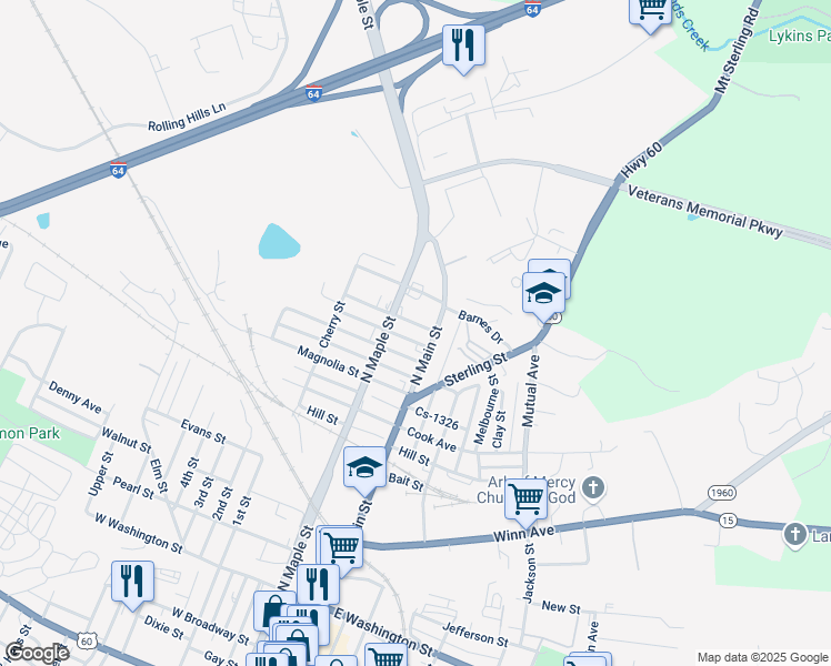 map of restaurants, bars, coffee shops, grocery stores, and more near 11 Sycamore Street in Winchester