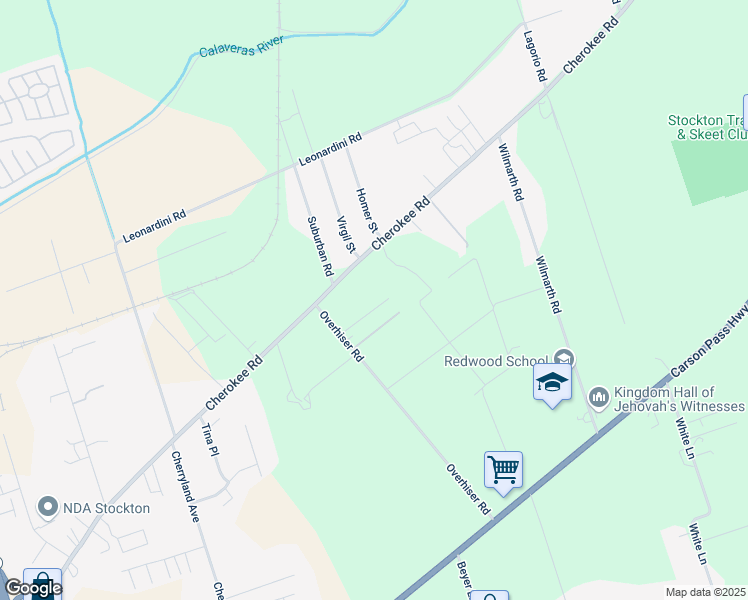 map of restaurants, bars, coffee shops, grocery stores, and more near 5429 Teixeira Drive in Stockton