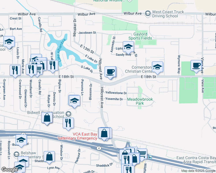 map of restaurants, bars, coffee shops, grocery stores, and more near in Antioch