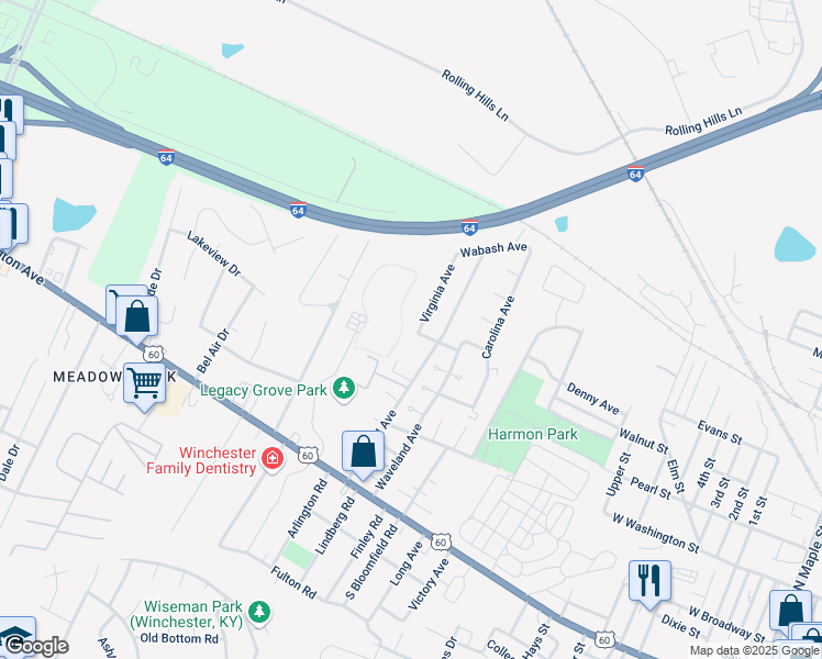 map of restaurants, bars, coffee shops, grocery stores, and more near 205 Floyd Clay Drive in Winchester