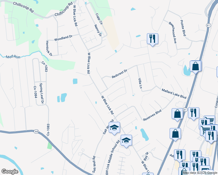 map of restaurants, bars, coffee shops, grocery stores, and more near 180 Mallard Pointe Boulevard in Shepherdsville